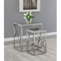 Coaster Furniture 930226 2-piece Mirror Top Nesting Tables Silver